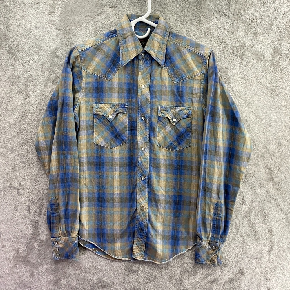 Wrangler Boys Western Pearl Snap Shirt Plaid Blue Size 16